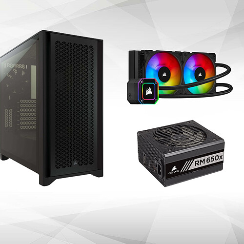 Corsair 4000D Airflow Noir - Avec fenêtre + RMx Series RM650x - 650W - 80 Plus Gold + icue H100i Elite Capellix - 240 mm