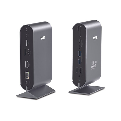 Station d'accueil WE USB-C 17 ports avec adaptateur secteur 12V/3A, 4*USB-C, 2*HDMI, DP, VGA, 4*USB, lec de carte SD/Micro SD, jack audio, RJ45 1000Mbps.