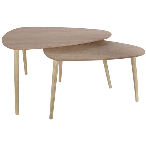 3S. x Home Set de 2 Tables Gigognes Galets Piétement en Bois TOMMY