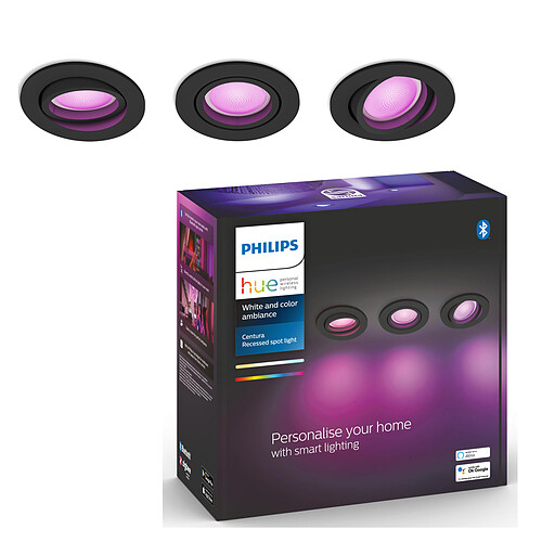 Philips Hue Pack de 3 spots d'intérieur encastrés connectés CENTURA - White & Color Ambiance - Noir - 3x5.7W