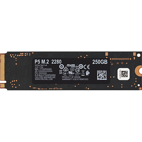 Crucial P5 3D NAND - 250 Go - M.2 NVMe PCIe