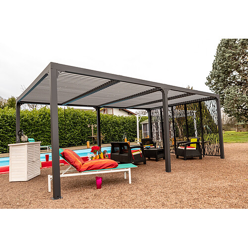 HABRITA Pergola bioclimatique Aluminium XXL avec 5 panneaux moucharabieh pour côté 3,60 m