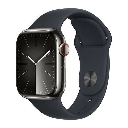 Apple Watch Series 9 GPS + Cellular, boîtier en acier inoxydable graphite de 41 mm, bracelet sport minuit M/L