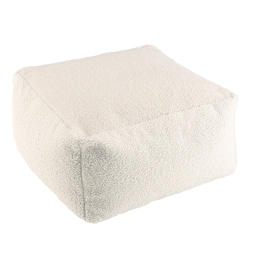 MACABANE Pouf carré 53x53cm tissu bouclette blanc AGATHE