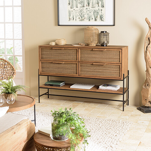 MACABANE Buffet 4 tiroirs 1 étagère en bois de teck recyclé 