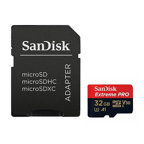 Sandisk Carte micro SD 32 Go Extreme Pro + SD Adapter + Rescue Pro Deluxe 100MB/s A1 C10 V30 UHS-I U3