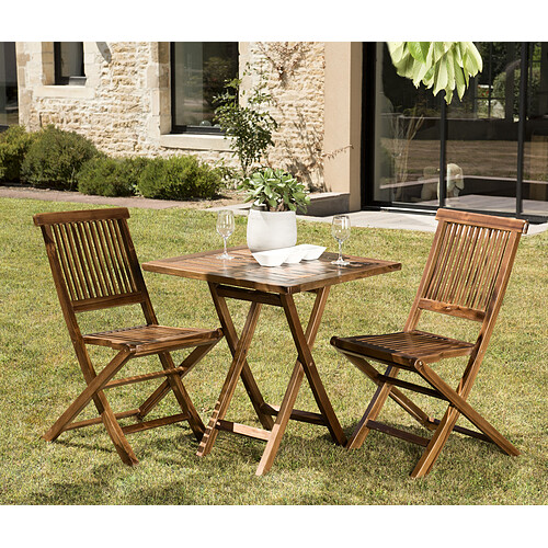 MACABANE Salon de jardin HANNA en bois teck huilé 2 personnes - ensemble de jardin : 1 table carrée pliante 70 x 70 cm et 2 chaises