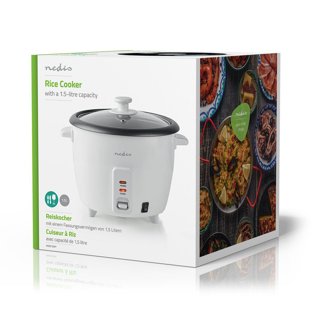 Nedis Cuiseur à Riz 0.6L - 300W Avec Gobelet Mesureur Et Panier Vapeur - Blanc